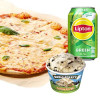 Pizza Margherita met Ben & Jerry's 100ml en blikje Lipton